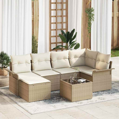 Set Divano da Giardino con archiviazione 7 pcs Beige polyrattan | homemem39