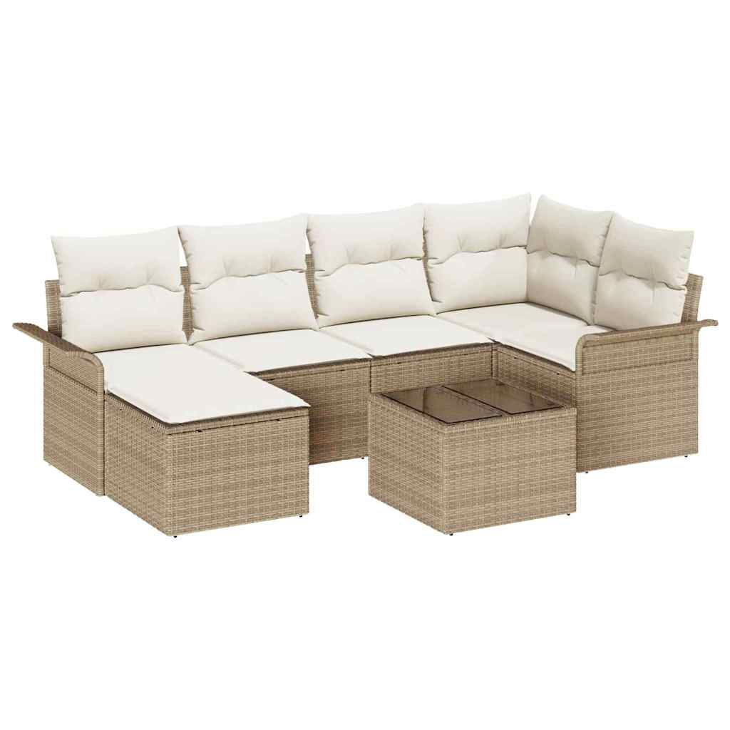 Set Divano da Giardino con archiviazione 7 pcs Beige polyrattan | homemem39