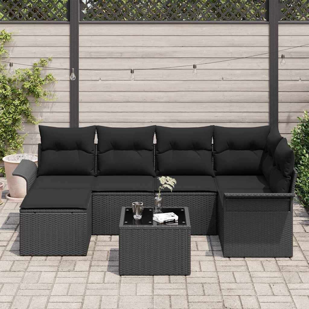 Set Divano da Giardino con archiviazione 7 pcs Nero polyrattan | homemem39