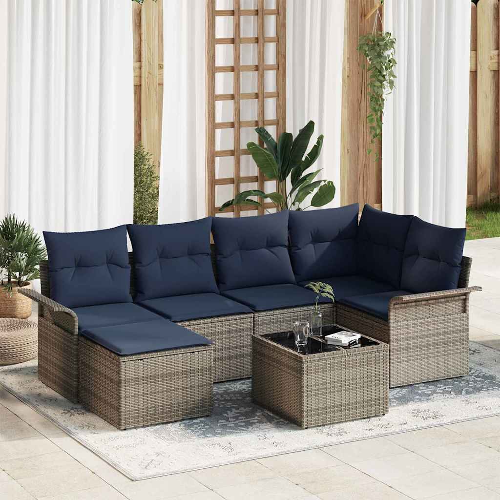 Set Divano da Giardino 7 pcs Grigio polyrattan | homemem39