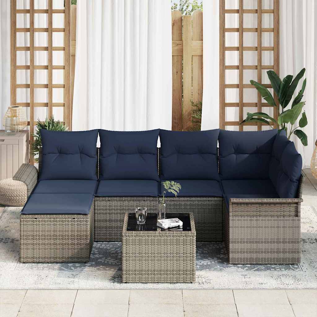 Set Divano da Giardino 7 pcs Grigio polyrattan | homemem39