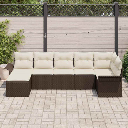 Set Divano da Giardino con cuscino 7 pcs Marrone Poly Rattan | homemem39