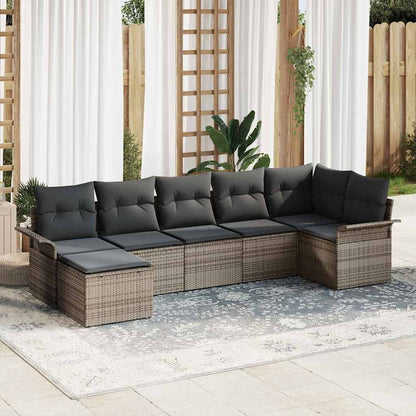 Set Divano da Giardino con cuscino 7 pcs Grigio Poly Rattan