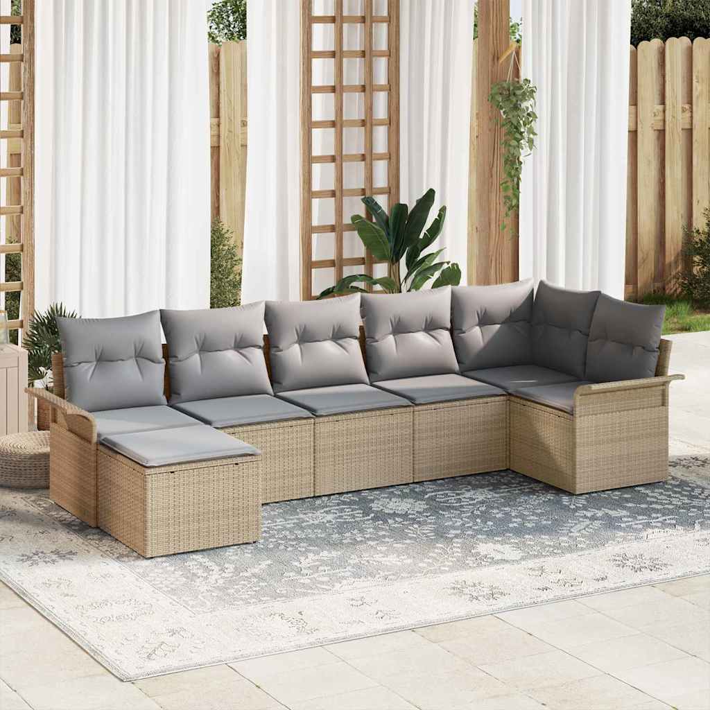 Set Divano da Giardino con archiviazione 7 pcs Beige polyrattan | homemem39