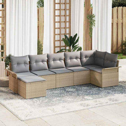 Set Divano da Giardino con archiviazione 7 pcs Beige polyrattan | homemem39