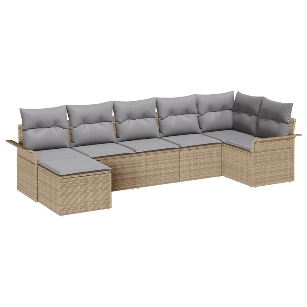 Set Divano da Giardino con archiviazione 7 pcs Beige polyrattan | homemem39