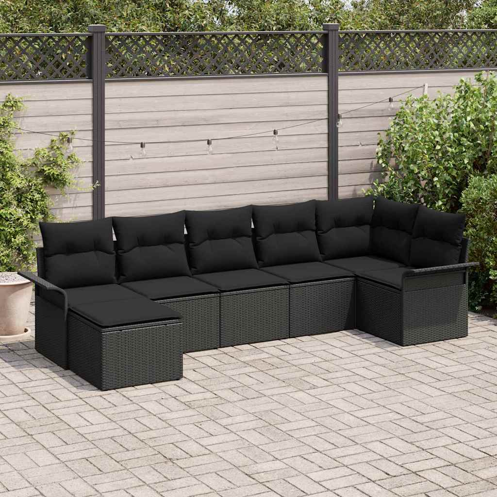 Set Divano da Giardino con archiviazione 7 pcs Nero polyrattan | homemem39