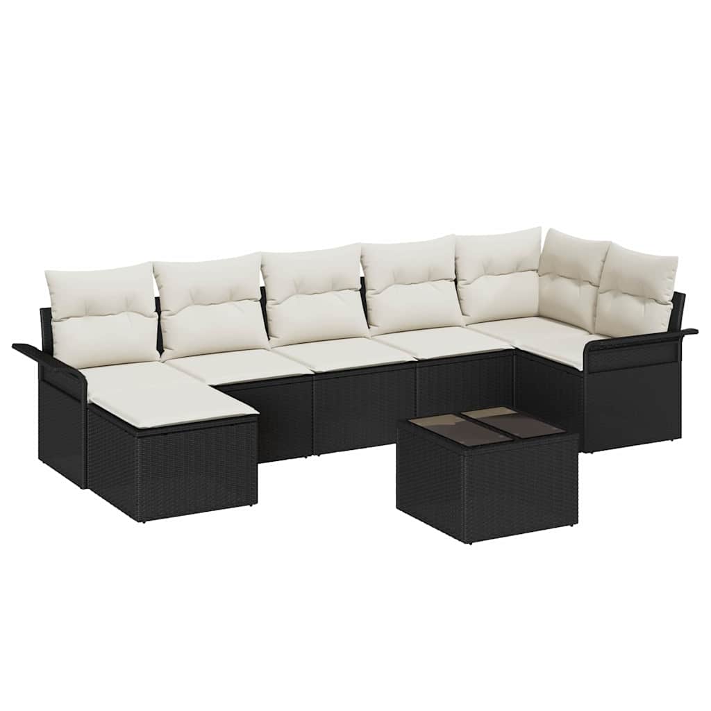 Set Divano da Giardino con archiviazione 8 pcs Nero polyrattan | homemem39