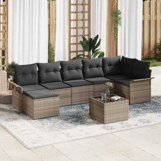 Set Divano da Giardino con cuscino 8 pcs Grigio Poly Rattan