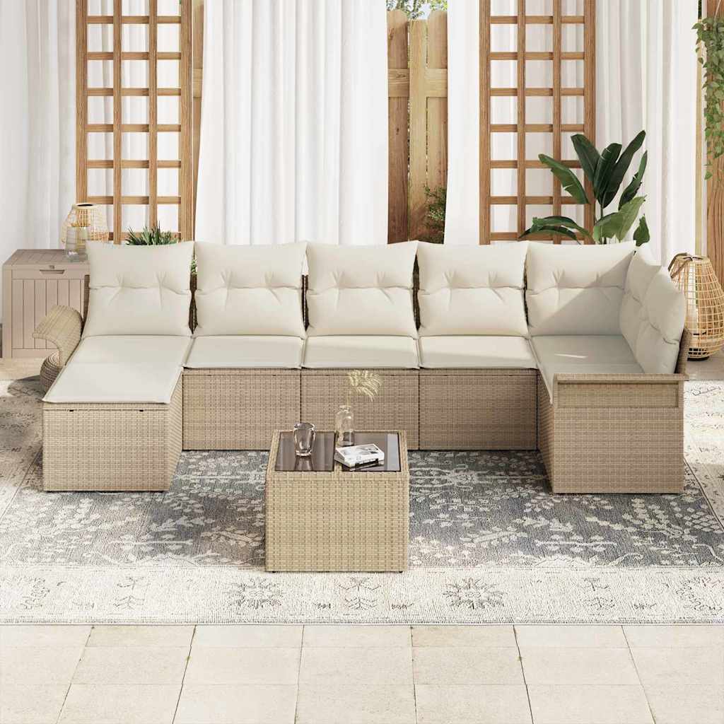 Set Divano da Giardino con cuscino 8 pcs Beige Poly Rattan | homemem39