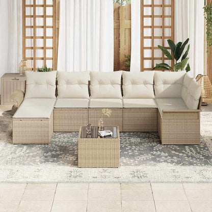 Set Divano da Giardino con cuscino 8 pcs Beige Poly Rattan | homemem39