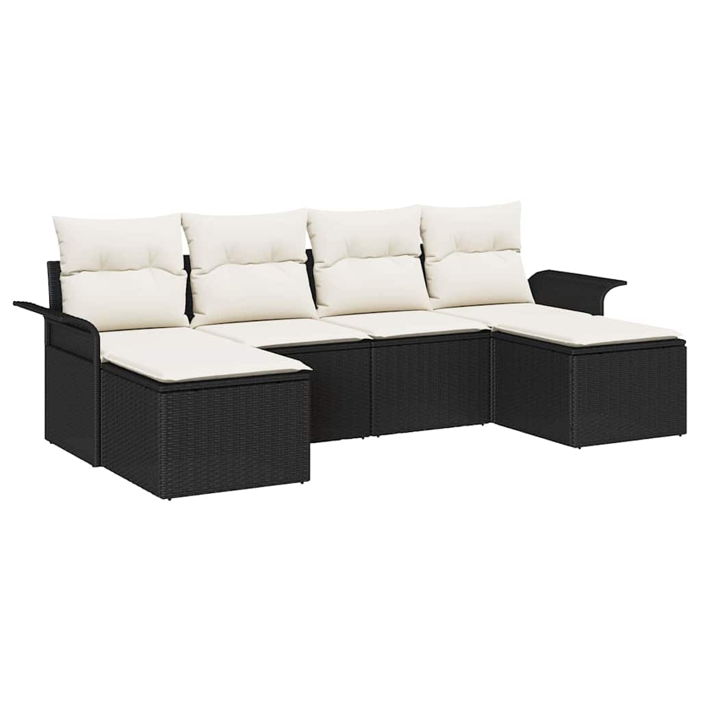 Set Divano da Giardino con archiviazione 6 pcs Nero polyrattan | homemem39