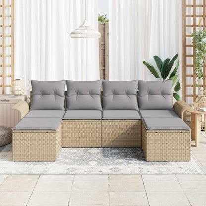 Set Divano da Giardino con archiviazione 6 pcs Beige polyrattan | homemem39