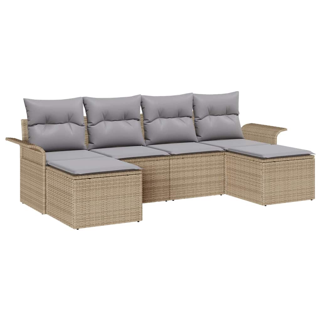 Set Divano da Giardino con archiviazione 6 pcs Beige polyrattan | homemem39