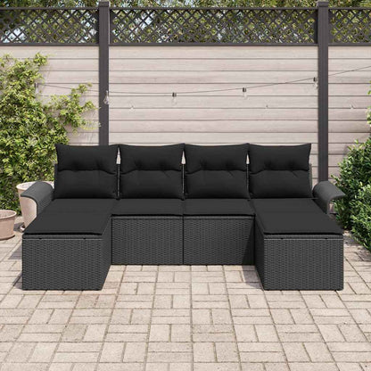 Set Divano da Giardino con archiviazione 6 pcs Nero polyrattan | homemem39
