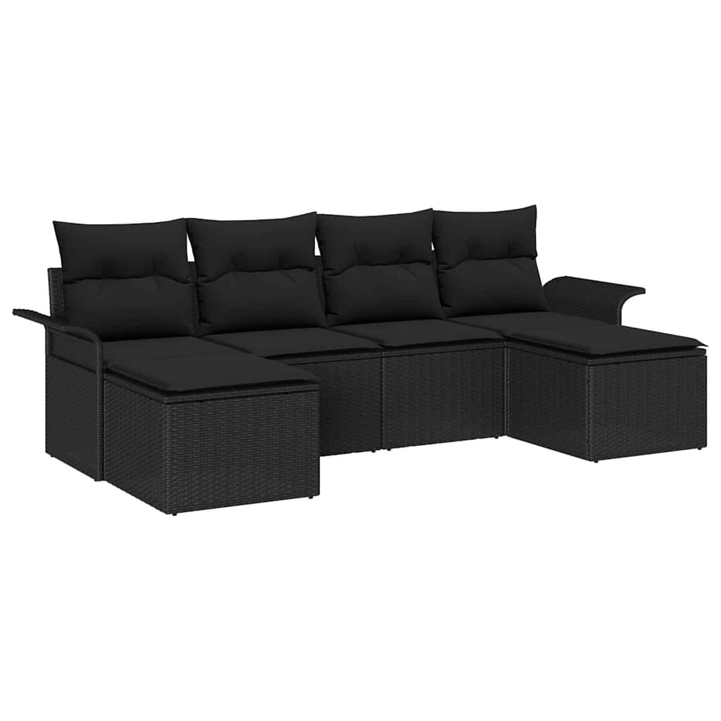 Set Divano da Giardino con archiviazione 6 pcs Nero polyrattan | homemem39