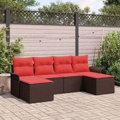Set Divano da Giardino con cuscino 6 pcs Marrone Poly Rattan | homemem39