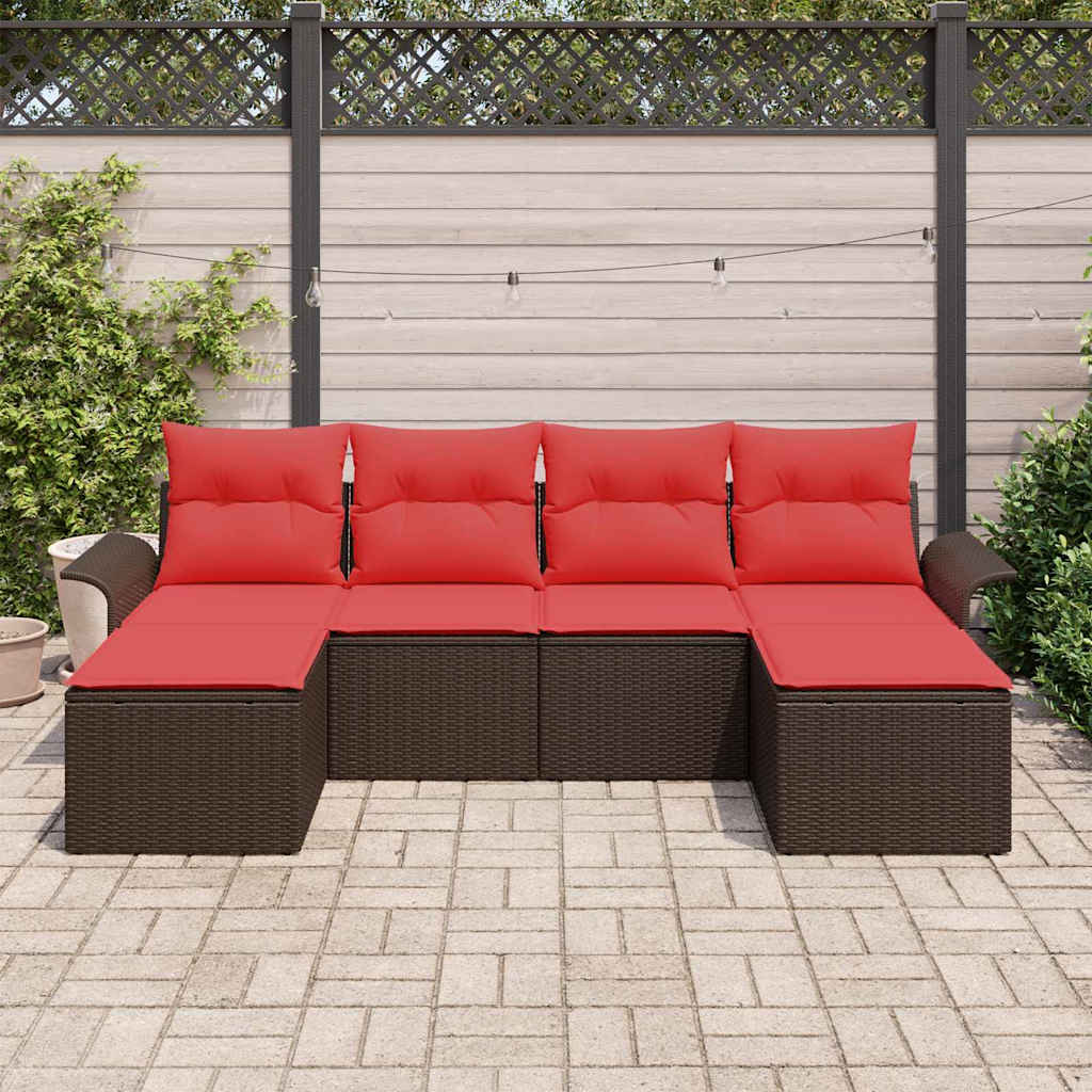 Set Divano da Giardino con cuscino 6 pcs Marrone Poly Rattan | homemem39