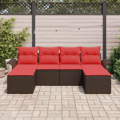 Set Divano da Giardino con cuscino 6 pcs Marrone Poly Rattan | homemem39
