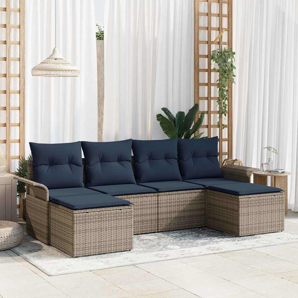 Set Divano da Giardino con cuscino 6 pcs Grigio Poly Rattan | homemem39