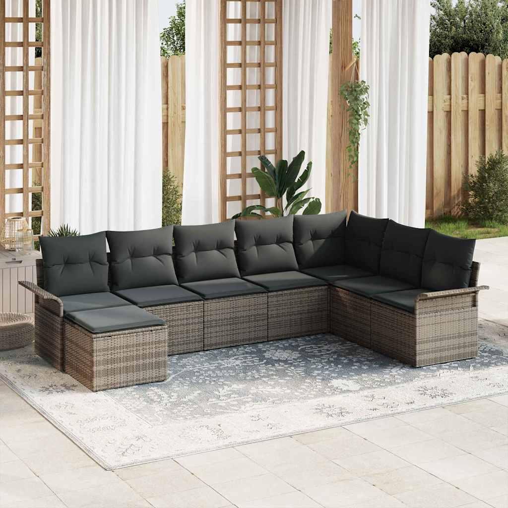 Set Divano da Giardino con cuscino 8 pcs Grigio Poly Rattan