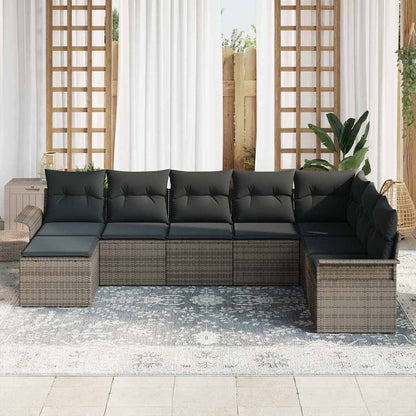 Set Divano da Giardino con cuscino 8 pcs Grigio Poly Rattan
