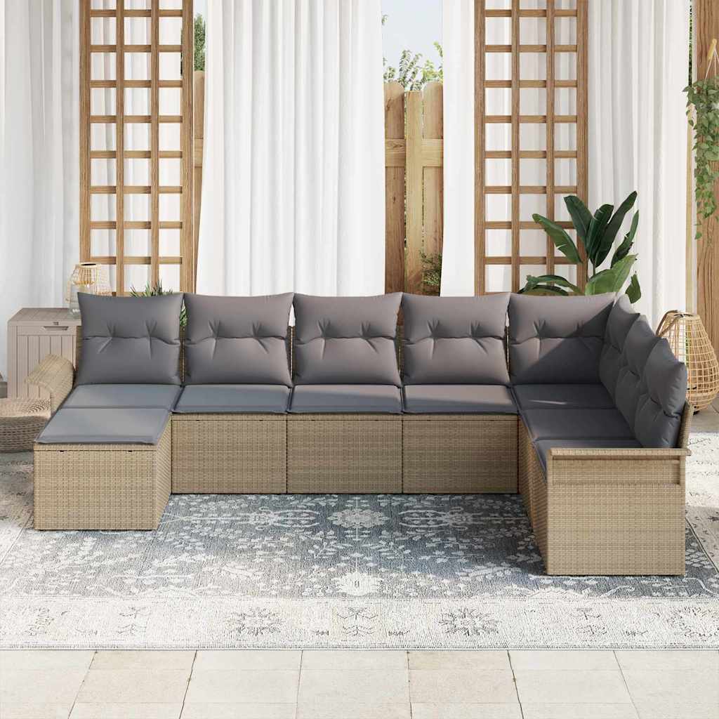 Set Divano da Giardino con cuscino 8 pcs Beige Poly Rattan | homemem39