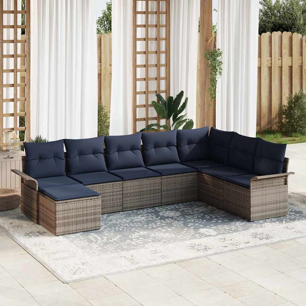 Set Divano da Giardino 8 pcs Grigio chiaro Poly Rattan