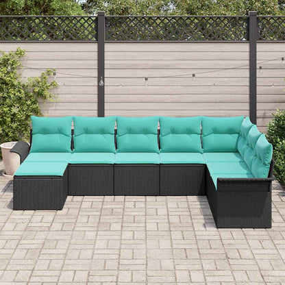Set Divano da Giardino con cuscino 8 pcs Nero Poly Rattan | homemem39