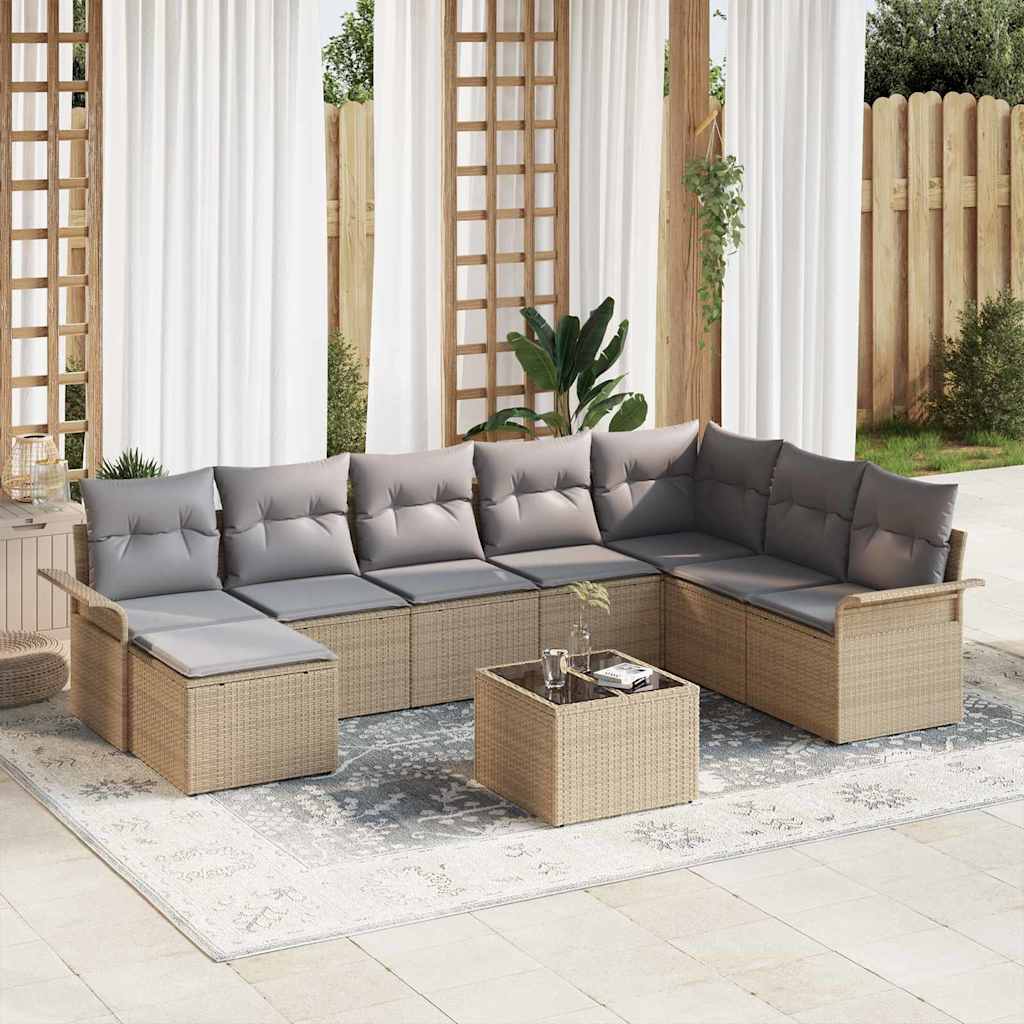 Set Divano da Giardino con cuscino 9 pcs Nero Poly Rattan | homemem39