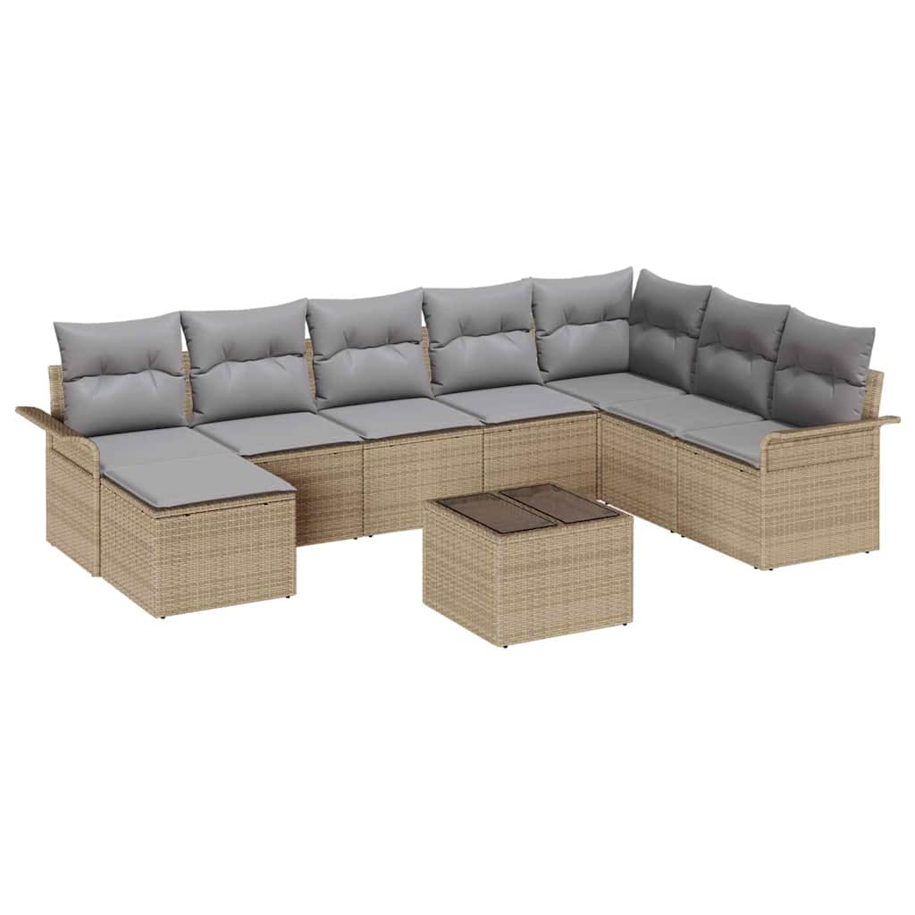 Set Divano da Giardino con cuscino 9 pcs Nero Poly Rattan | homemem39