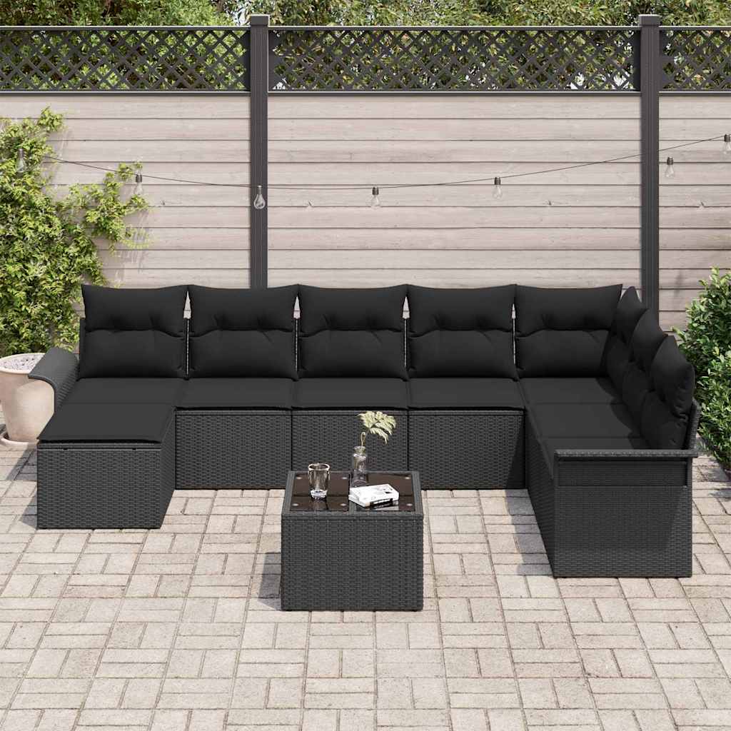Set Divano da Giardino con cuscino 9 pcs Beige Poly Rattan | homemem39