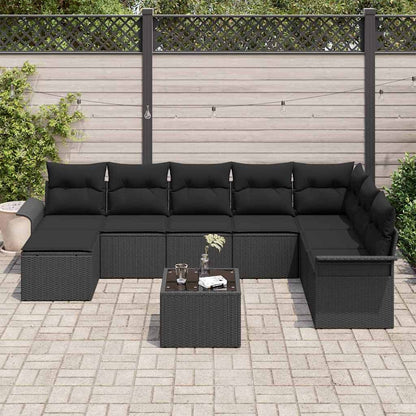 Set Divano da Giardino con cuscino 9 pcs Beige Poly Rattan | homemem39