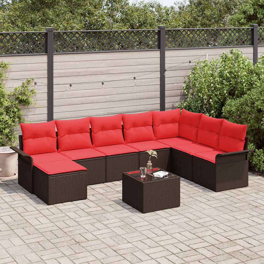 Set Divano da Giardino con cuscino 9 pcs Marrone Poly Rattan | homemem39