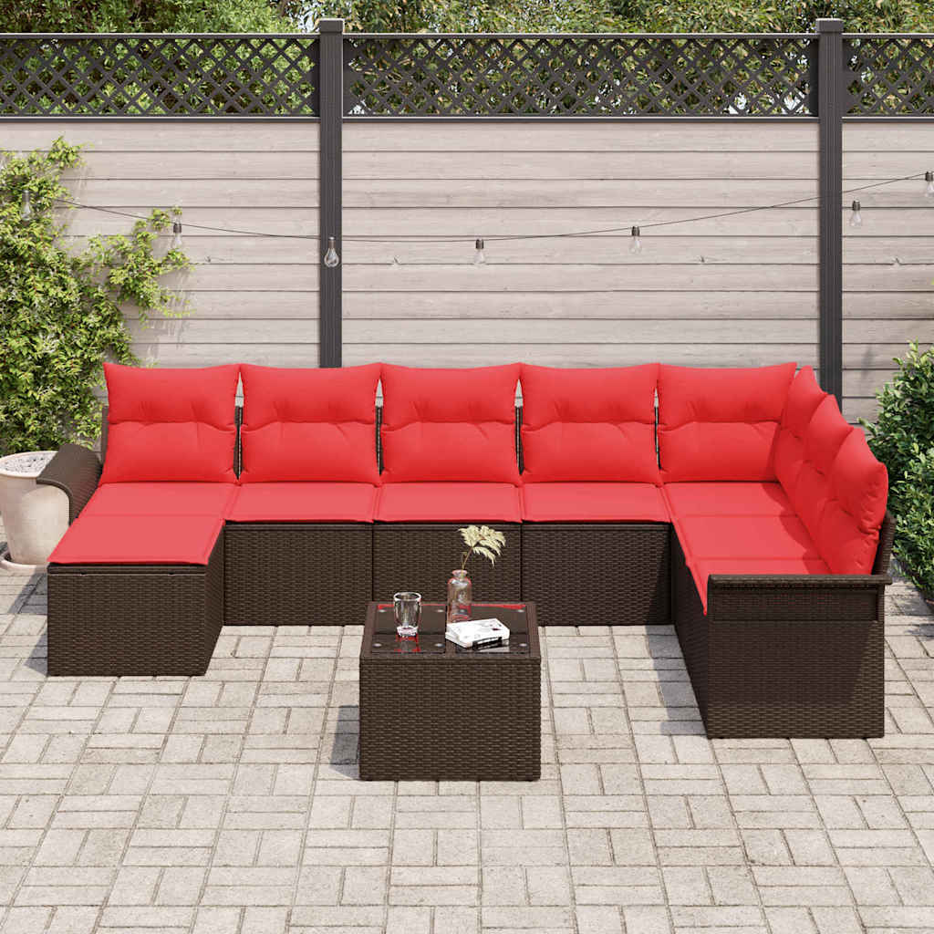 Set Divano da Giardino con cuscino 9 pcs Marrone Poly Rattan | homemem39