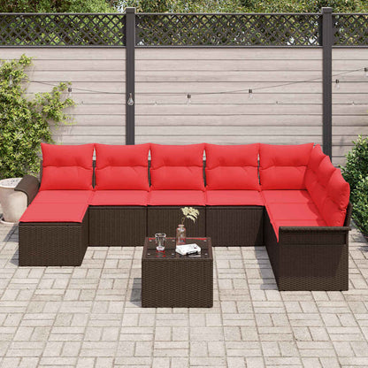 Set Divano da Giardino con cuscino 9 pcs Marrone Poly Rattan | homemem39
