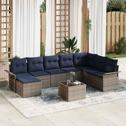 Set Divano da Giardino con cuscino 9 pcs Grigio Poly Rattan | homemem39