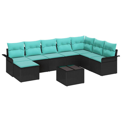 Set Divano da Giardino con cuscino 9 pcs Nero Poly Rattan | homemem39