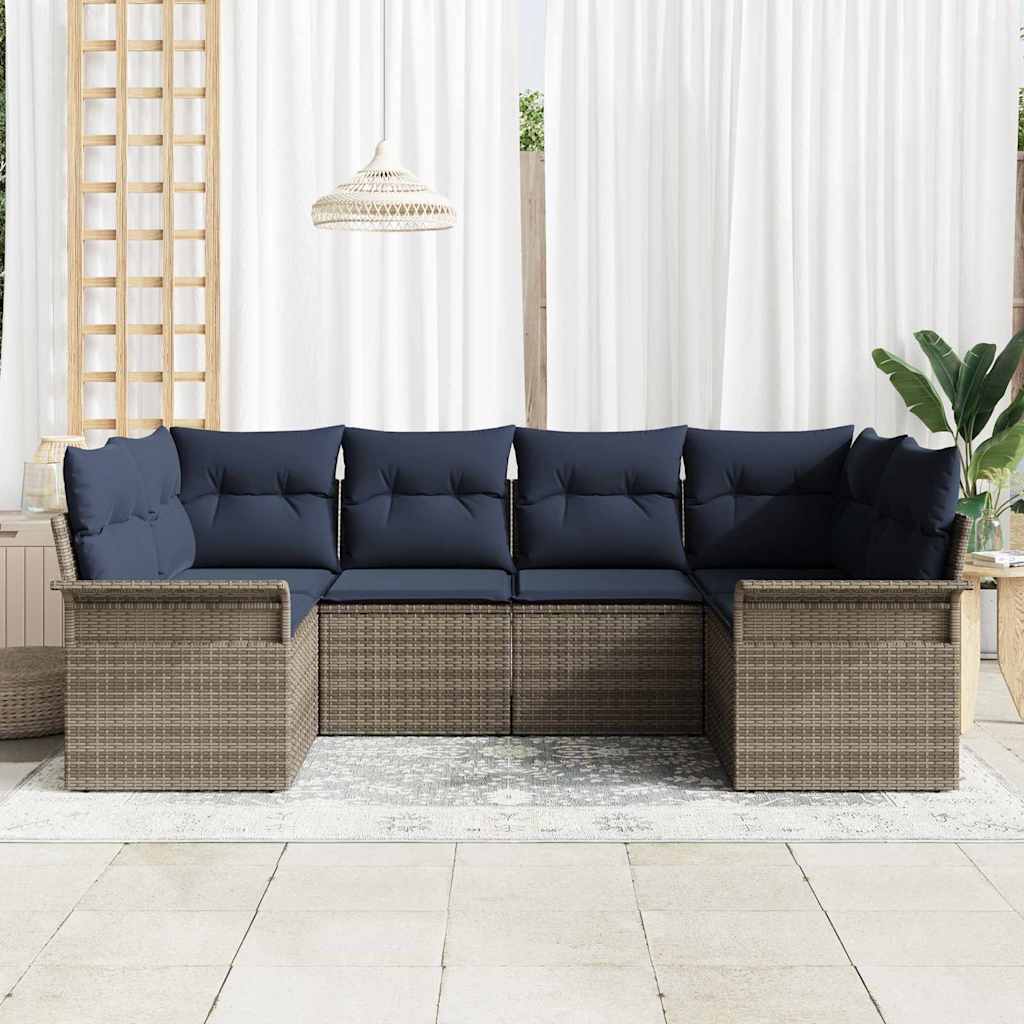 Set Divano da Giardino 6 pcs Grigio Poly Rattan | homemem39