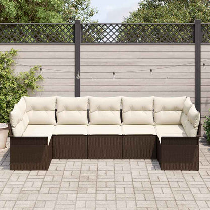 Set Divano da Giardino 7 pcs Marrone Poly Rattan | homemem39