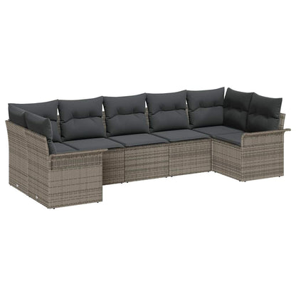 Set Divano da Giardino con cuscino 7 pcs Grigio Poly Rattan | homemem39