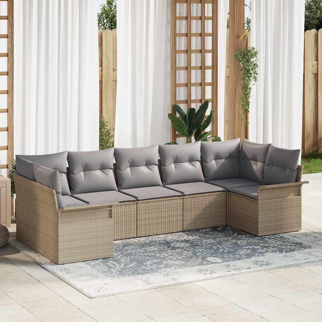 Set Divano da Giardino con cuscino 7 pcs Beige Poly Rattan | homemem39