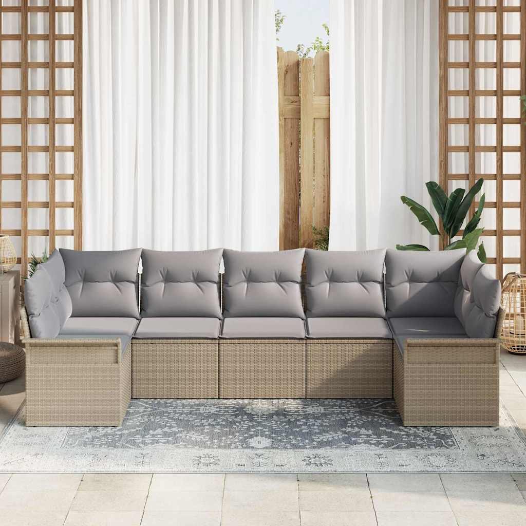 Set Divano da Giardino con cuscino 7 pcs Beige Poly Rattan | homemem39