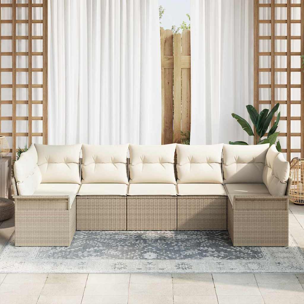 Set Divano da Giardino con cuscino 7 pcs Beige Poly Rattan | homemem39