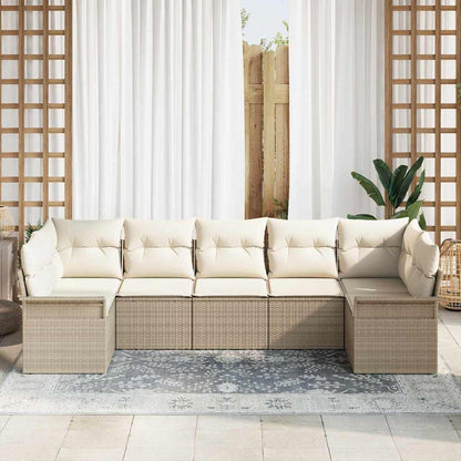Set Divano da Giardino con cuscino 7 pcs Beige Poly Rattan | homemem39