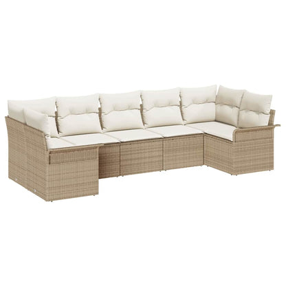Set Divano da Giardino con cuscino 7 pcs Beige Poly Rattan