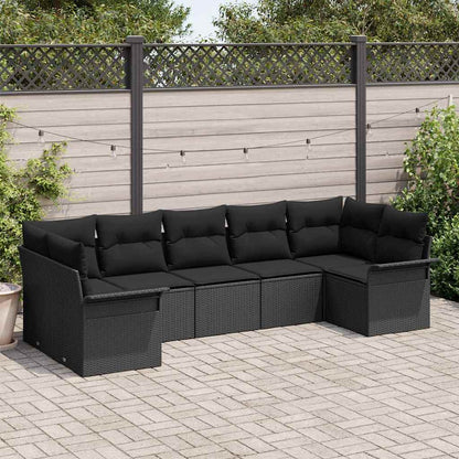 Set Divano da Giardino con archiviazione 7 pcs Nero Poly Rattan