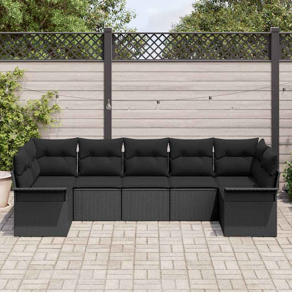Set Divano da Giardino con archiviazione 7 pcs Nero Poly Rattan | homemem39