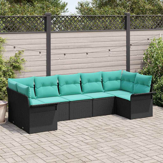 Set Divano da Giardino con archiviazione 7 pcs Nero Poly Rattan