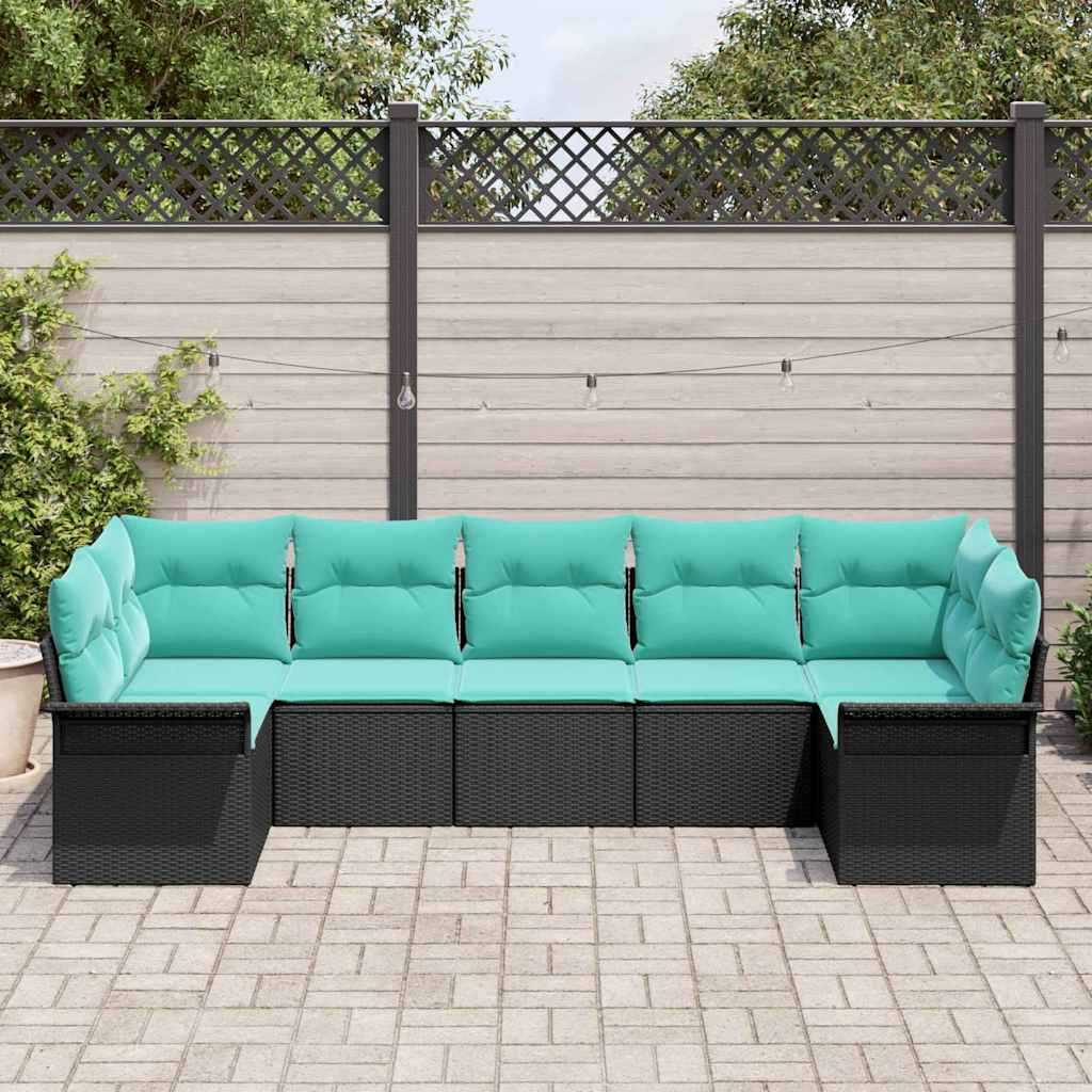 Set Divano da Giardino con archiviazione 7 pcs Nero Poly Rattan | homemem39